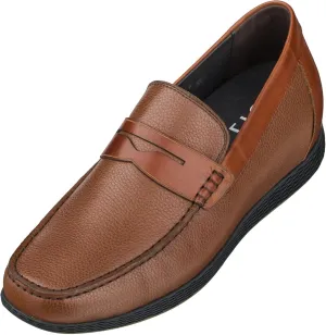 CALTO Men's Invisible Height Increasing Elevator Shoes - Dark Brown Premium Leather Slip-on Lightweight Casual Loafers - 2.4 Inches Taller - S1092 - Size 11.5 D(M) US