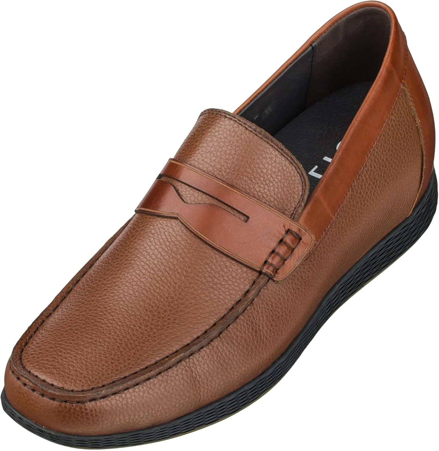 CALTO Men's Invisible Height Increasing Elevator Shoes - Dark Brown Premium Leather Slip-on Lightweight Casual Loafers - 2.4 Inches Taller - S1092 - Size 11.5 D(M) US