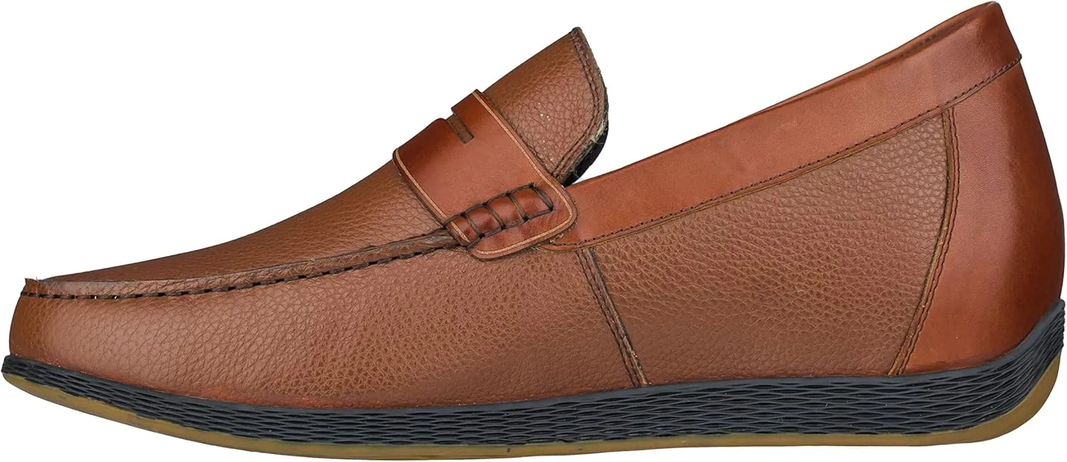 CALTO Men's Invisible Height Increasing Elevator Shoes - Dark Brown Premium Leather Slip-on Lightweight Casual Loafers - 2.4 Inches Taller - S1092 - Size 11.5 D(M) US