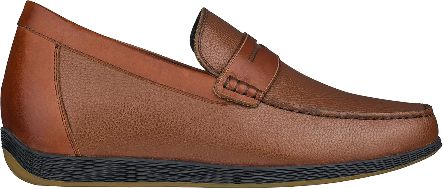 CALTO Men's Invisible Height Increasing Elevator Shoes - Dark Brown Premium Leather Slip-on Lightweight Casual Loafers - 2.4 Inches Taller - S1092 - Size 11.5 D(M) US