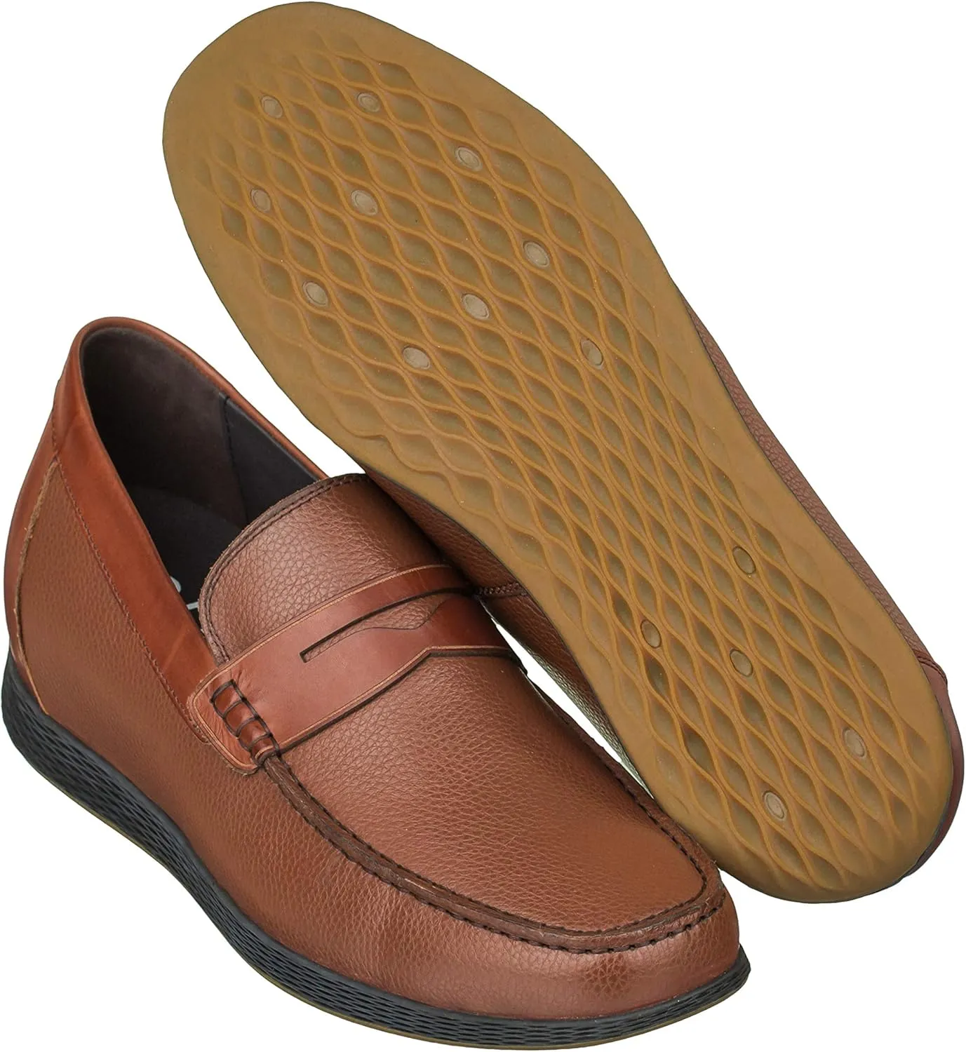 CALTO Men's Invisible Height Increasing Elevator Shoes - Dark Brown Premium Leather Slip-on Lightweight Casual Loafers - 2.4 Inches Taller - S1092 - Size 11.5 D(M) US