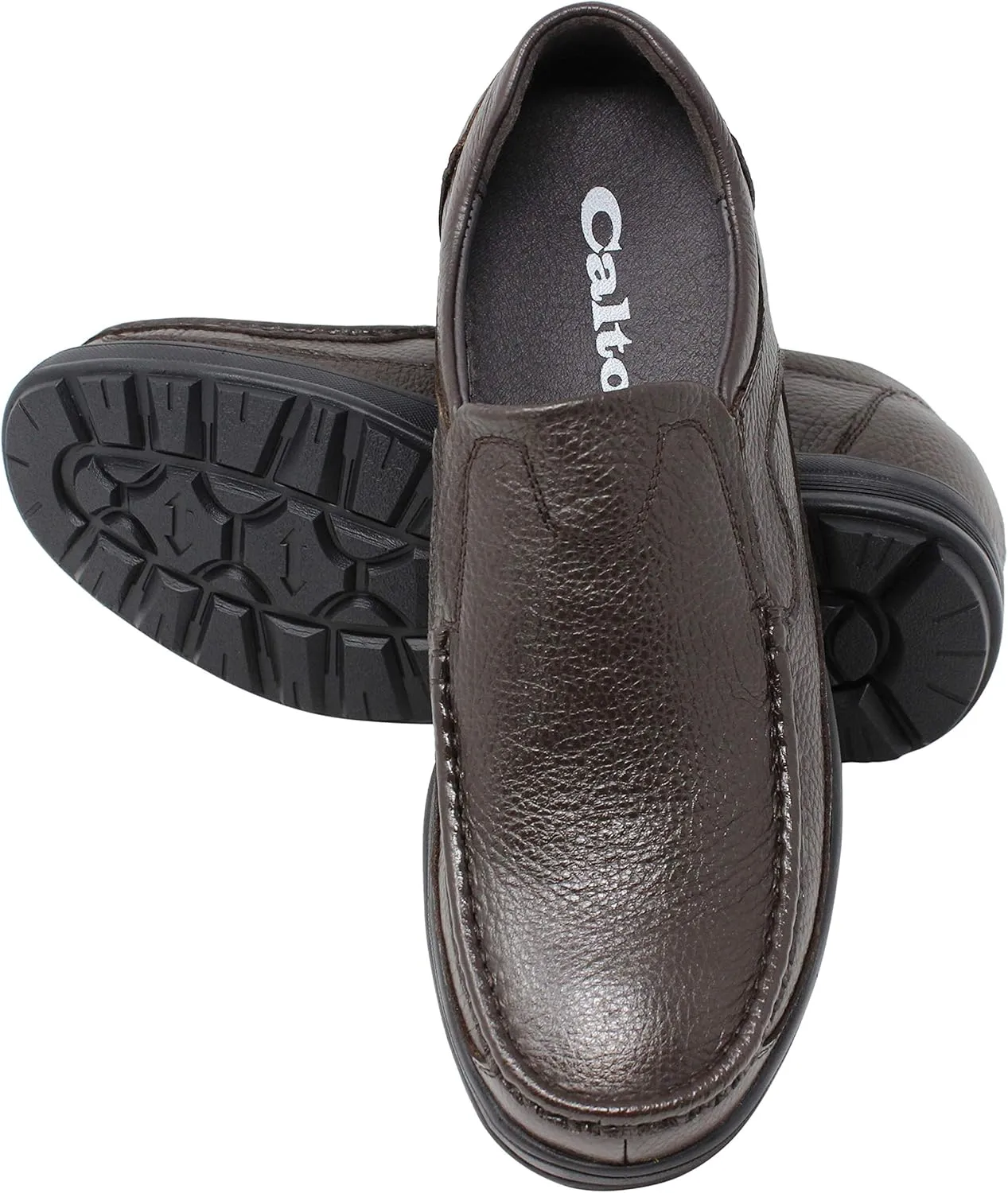 CALTO Men's Invisible Height Increasing Elevator Shoes - Dark Brown Premium Leather Slip-on Lightweight Casual Loafers - 3 Inches Taller - G1823 - Size 7 D(M) US