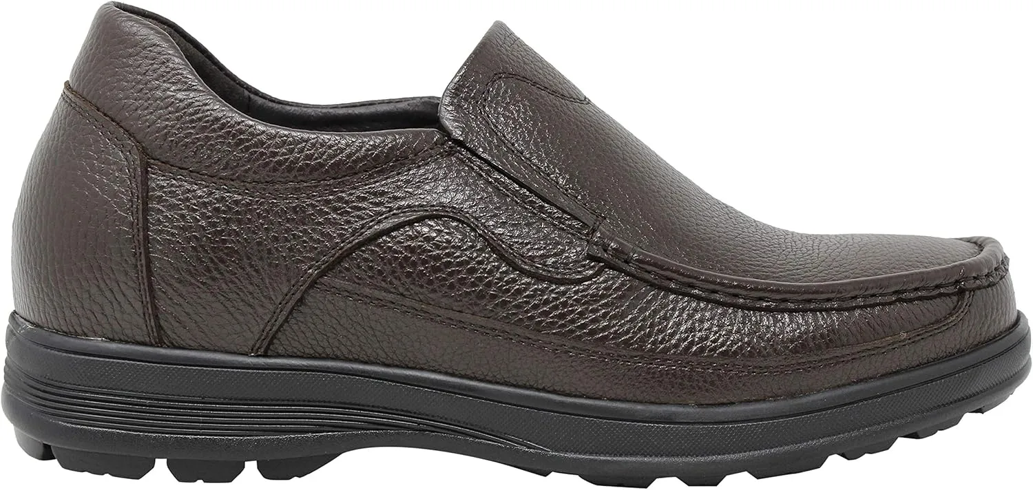 CALTO Men's Invisible Height Increasing Elevator Shoes - Dark Brown Premium Leather Slip-on Lightweight Casual Loafers - 3 Inches Taller - G1823 - Size 7 D(M) US