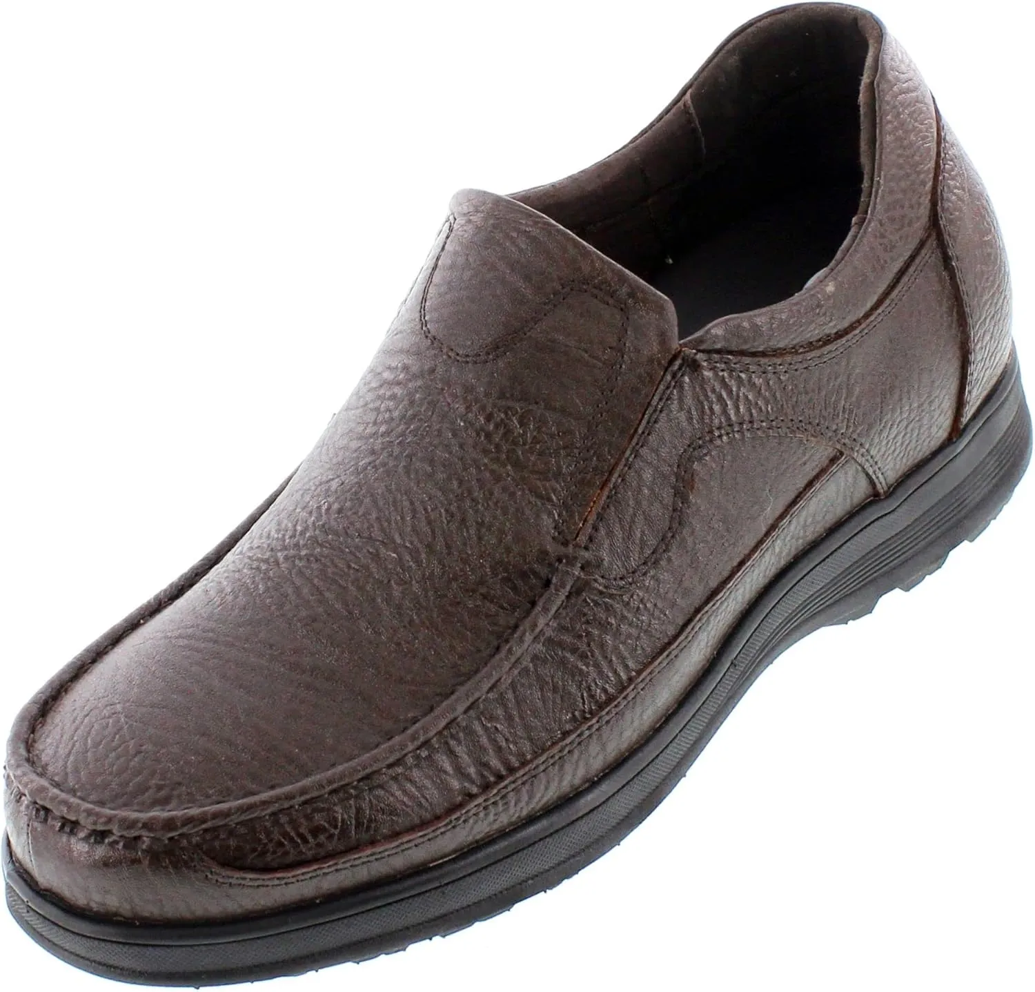 CALTO Men's Invisible Height Increasing Elevator Shoes - Dark Brown Premium Leather Slip-on Lightweight Casual Loafers - 3 Inches Taller - G1823 - Size 7 D(M) US