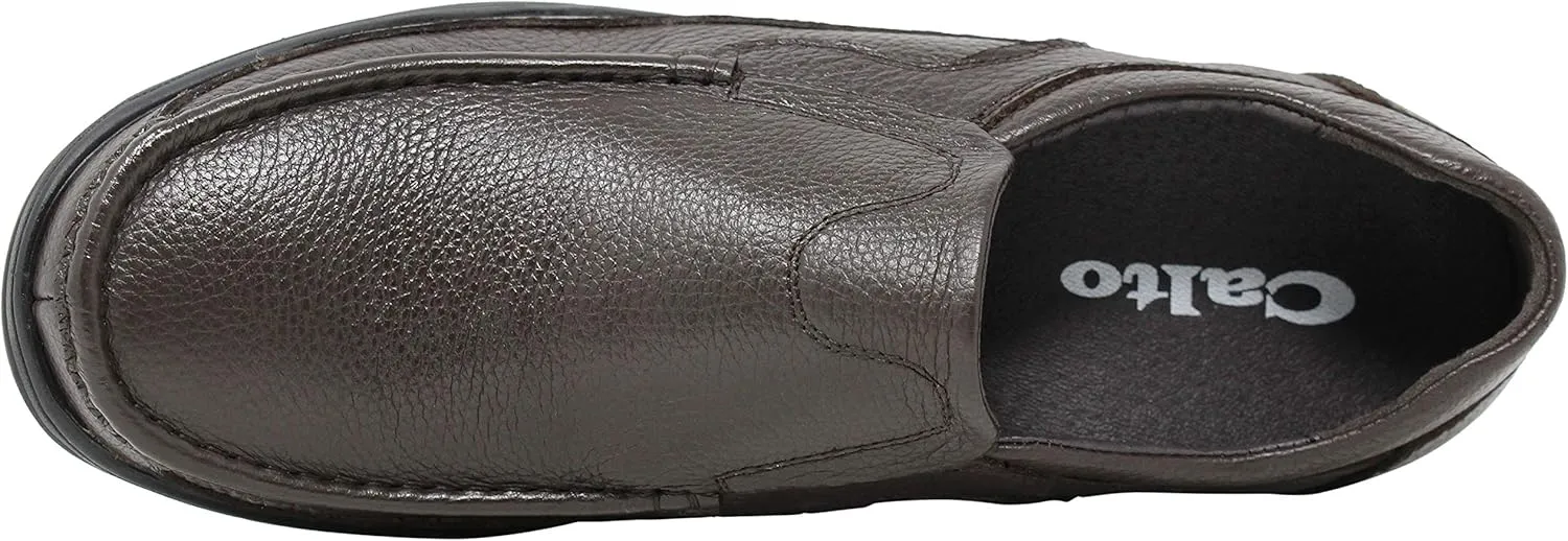 CALTO Men's Invisible Height Increasing Elevator Shoes - Dark Brown Premium Leather Slip-on Lightweight Casual Loafers - 3 Inches Taller - G1823 - Size 7 D(M) US