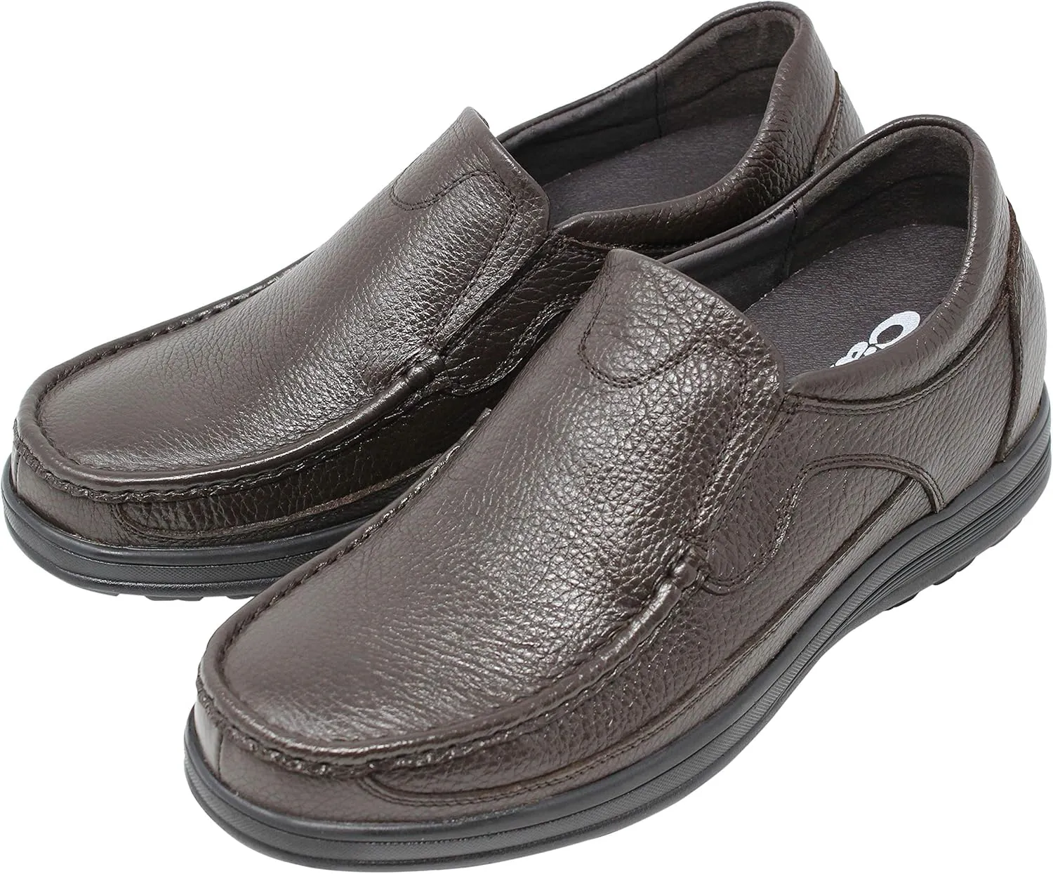 CALTO Men's Invisible Height Increasing Elevator Shoes - Dark Brown Premium Leather Slip-on Lightweight Casual Loafers - 3 Inches Taller - G1823 - Size 7 D(M) US
