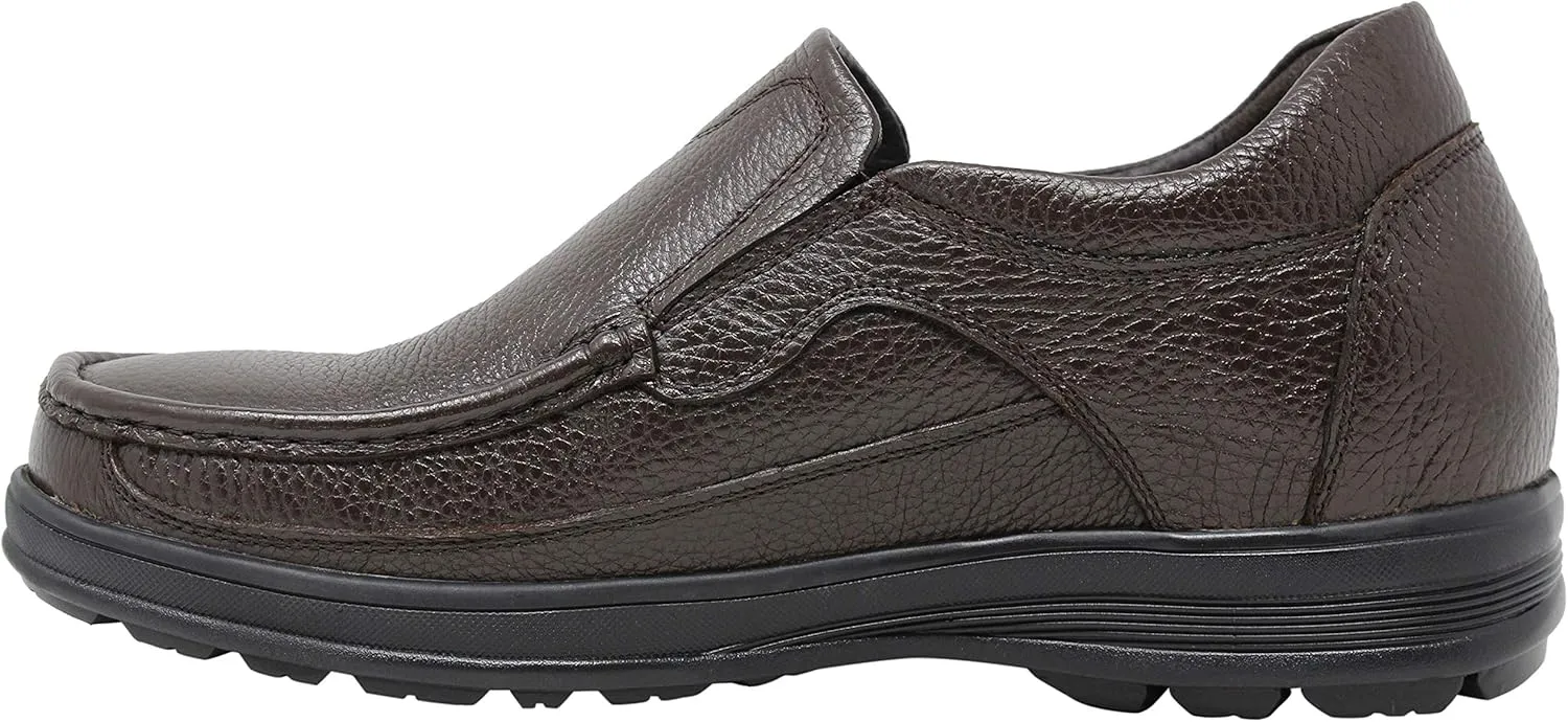 CALTO Men's Invisible Height Increasing Elevator Shoes - Dark Brown Premium Leather Slip-on Lightweight Casual Loafers - 3 Inches Taller - G1823 - Size 7 D(M) US