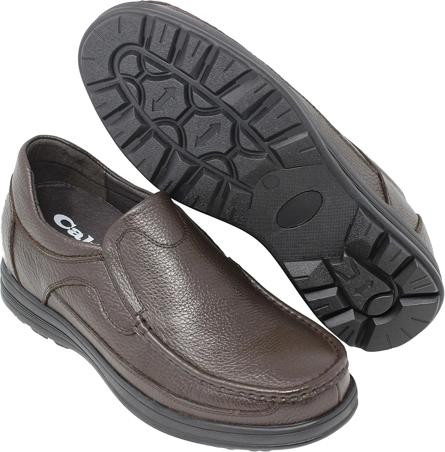 CALTO Men's Invisible Height Increasing Elevator Shoes - Dark Brown Premium Leather Slip-on Lightweight Casual Loafers - 3 Inches Taller - G1823 - Size 7 D(M) US