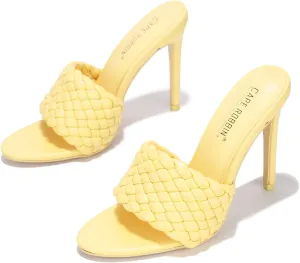 Cape Robbin Anson Sexy Woven High Heels for Women, Square Open Toe Shoes Heels