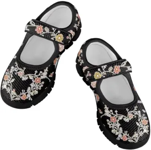 Cartoon Birds Print Mary Jane Shoes for Girls Anti-Skid Magic Sticker Sneaker with Mesh Upper