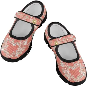 Cartoon Birds Print Mary Jane Shoes for Girls Anti-Skid Magic Sticker Sneaker with Mesh Upper