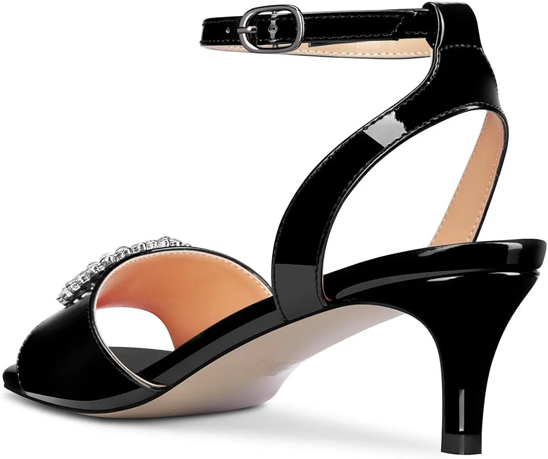 Castamere Women Mid Kitten Heel Open Toe Ankle Strap Sandals Rhinestone Crystal Wedding Dress 2.0 Inches Heels