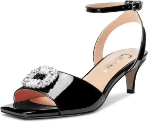 Castamere Women Mid Kitten Heel Open Toe Ankle Strap Sandals Rhinestone Crystal Wedding Dress 2.0 Inches Heels
