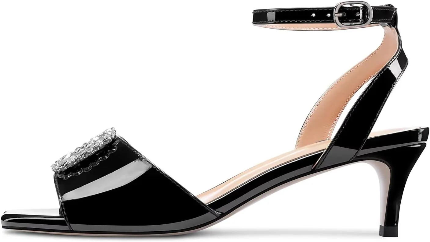 Castamere Women Mid Kitten Heel Open Toe Ankle Strap Sandals Rhinestone Crystal Wedding Dress 2.0 Inches Heels
