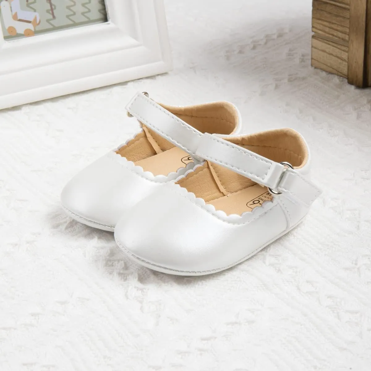 CENCIRILY Infant Baby Girls Mary Jane Flats Non Slip Soft Sole Prewalker Princess Wedding Dress Shoes