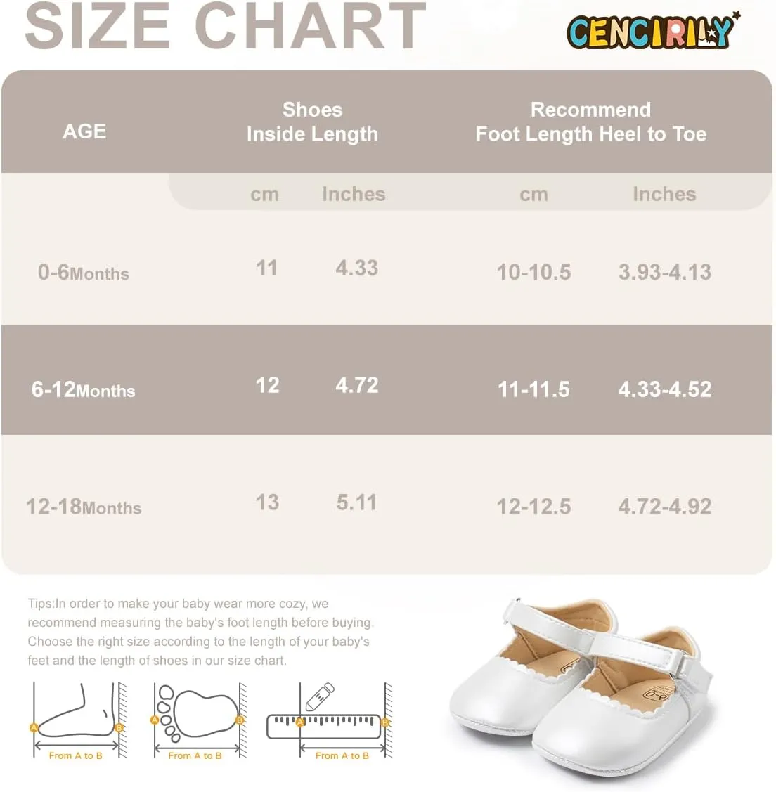 CENCIRILY Infant Baby Girls Mary Jane Flats Non Slip Soft Sole Prewalker Princess Wedding Dress Shoes