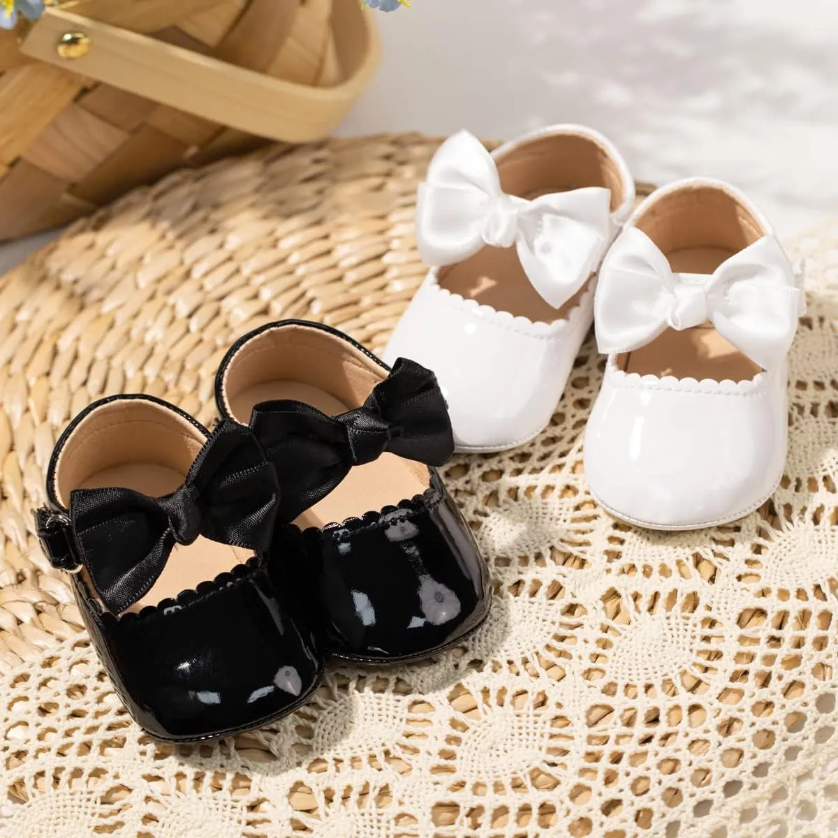 CENCIRILY Infant Baby Girls Mary Jane Flats Non Slip Soft Sole Prewalker Princess Wedding Dress Shoes