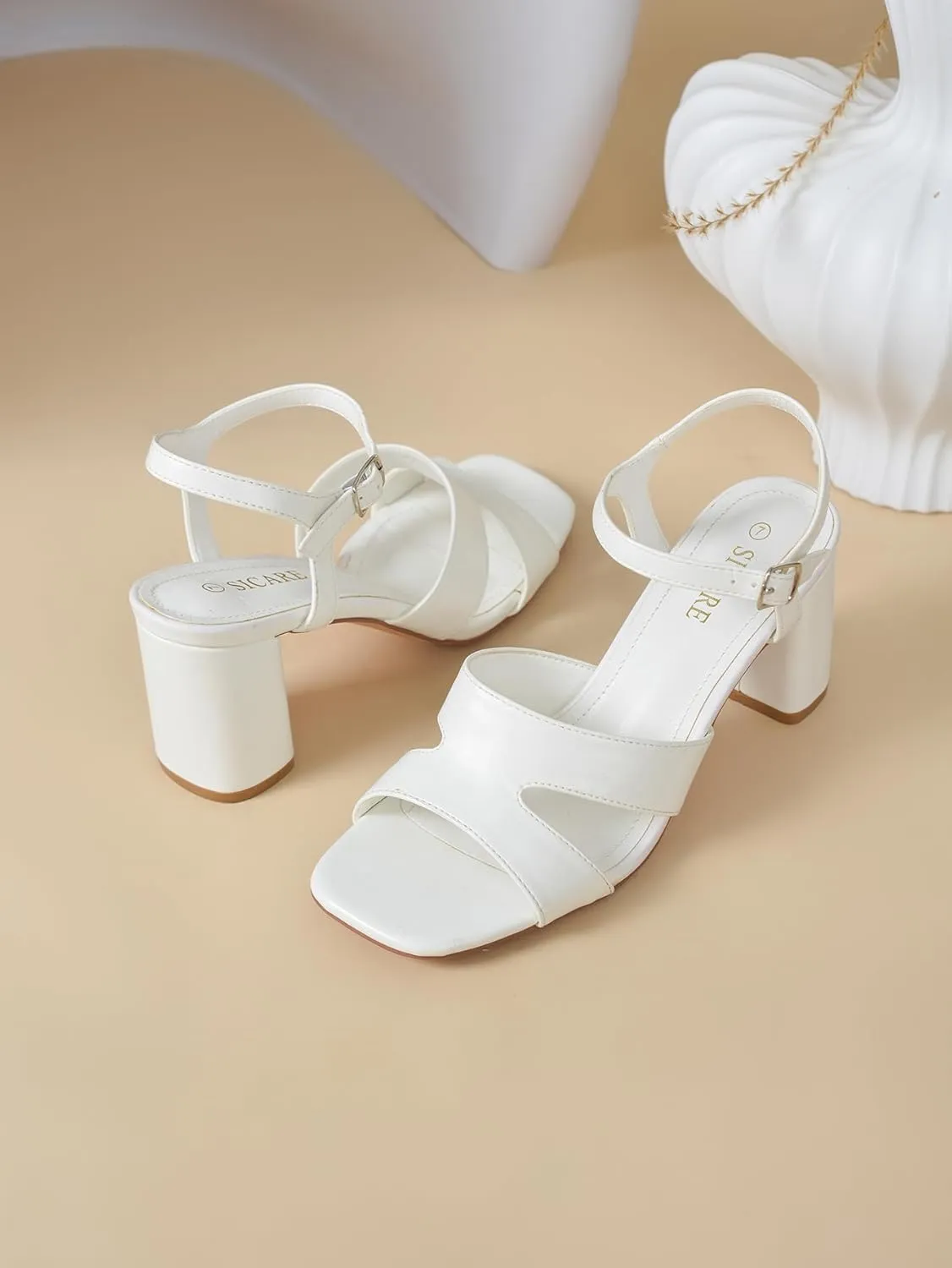 Chunky Strappy Heels for Women Open Toe Block Heels Sandals Square Toe Ankle Strap Dress Sandals Two Strap 3 Inches High Heels Strappy Sandals Women Dressy Tan White Black Heels