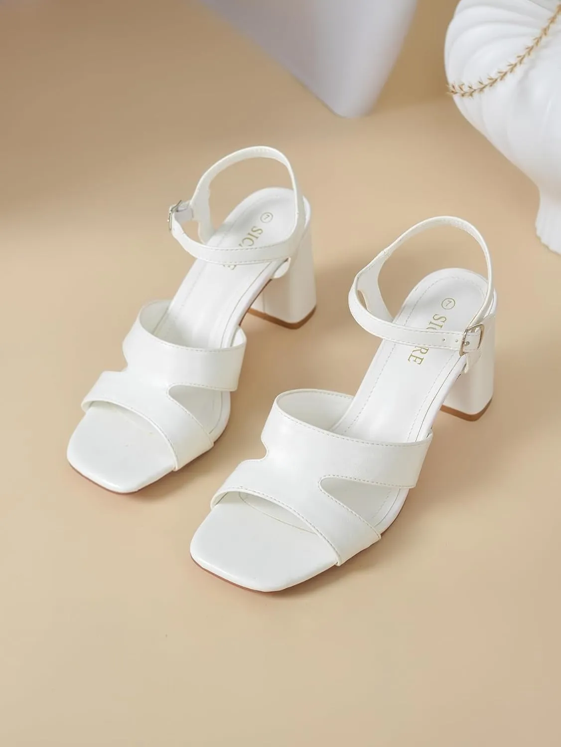 Chunky Strappy Heels for Women Open Toe Block Heels Sandals Square Toe Ankle Strap Dress Sandals Two Strap 3 Inches High Heels Strappy Sandals Women Dressy Tan White Black Heels