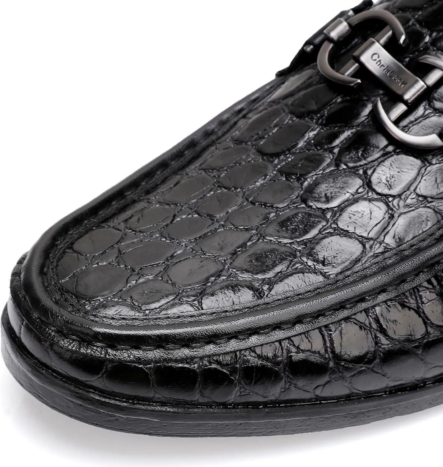 Classical Loafers for Men, Crocodile Pattern Leather Dress Shoes Slip on Loafers Bit Loafers