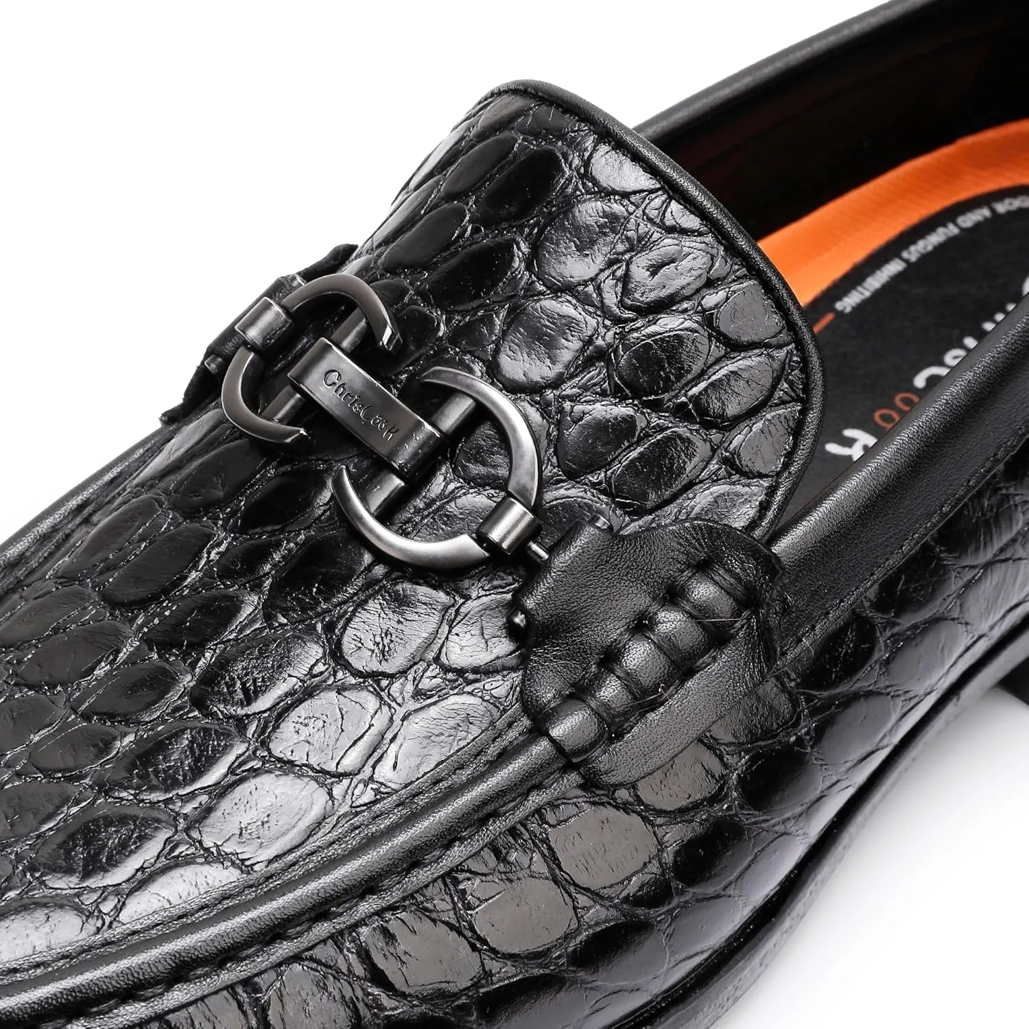Classical Loafers for Men, Crocodile Pattern Leather Dress Shoes Slip on Loafers Bit Loafers