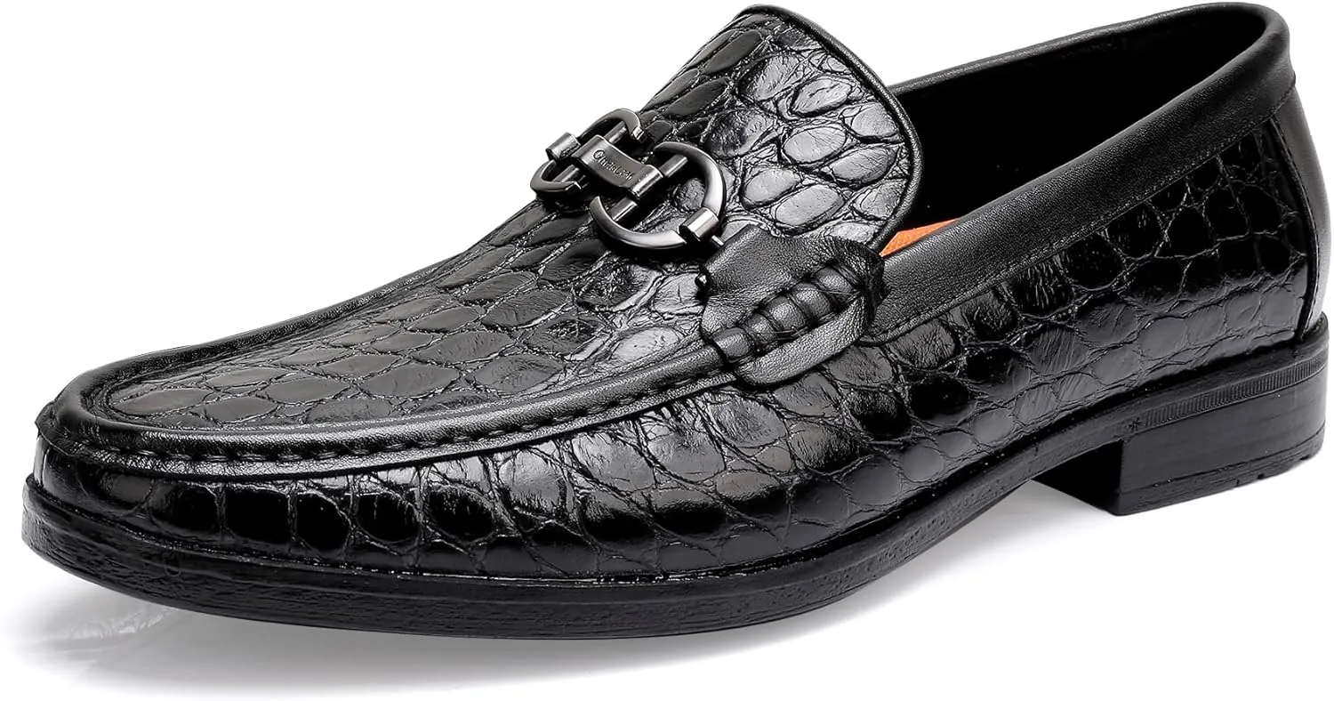 Classical Loafers for Men, Crocodile Pattern Leather Dress Shoes Slip on Loafers Bit Loafers