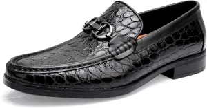 Classical Loafers for Men, Crocodile Pattern Leather Dress Shoes Slip on Loafers Bit Loafers