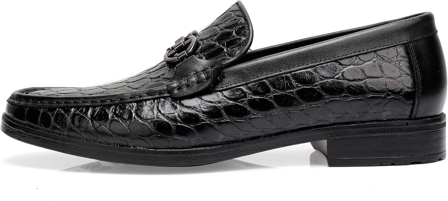 Classical Loafers for Men, Crocodile Pattern Leather Dress Shoes Slip on Loafers Bit Loafers