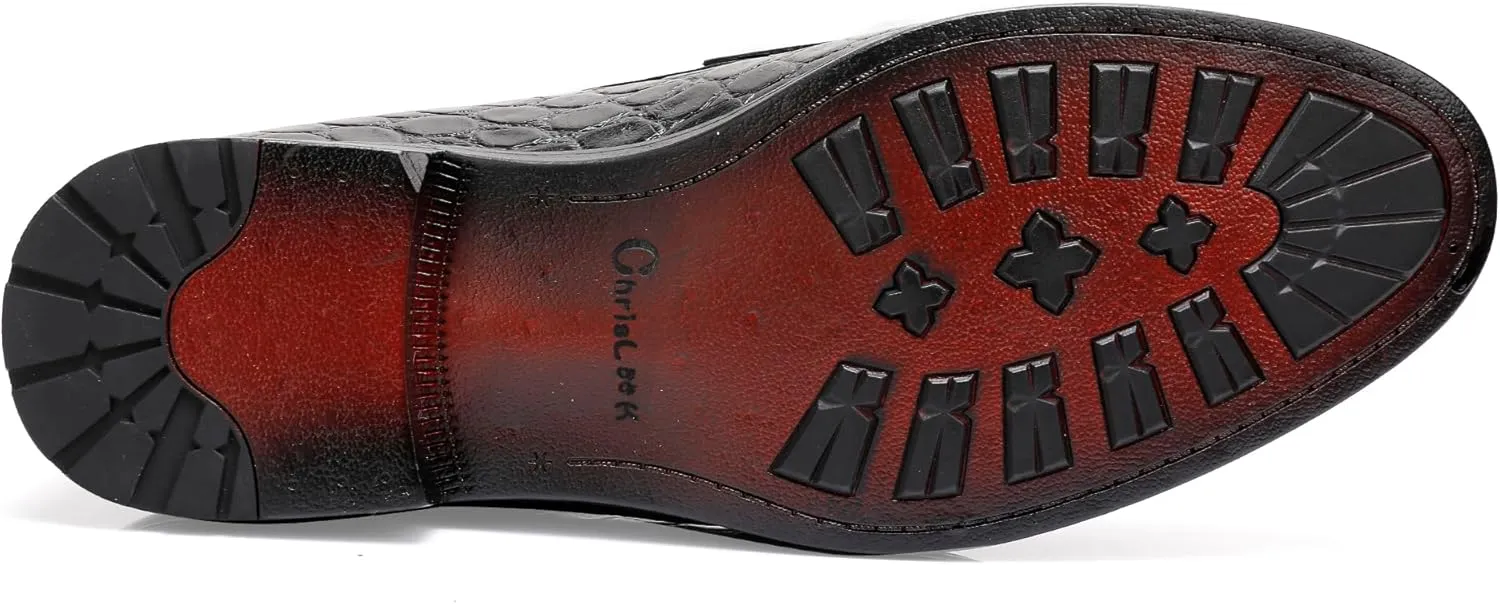 Classical Loafers for Men, Crocodile Pattern Leather Dress Shoes Slip on Loafers Bit Loafers