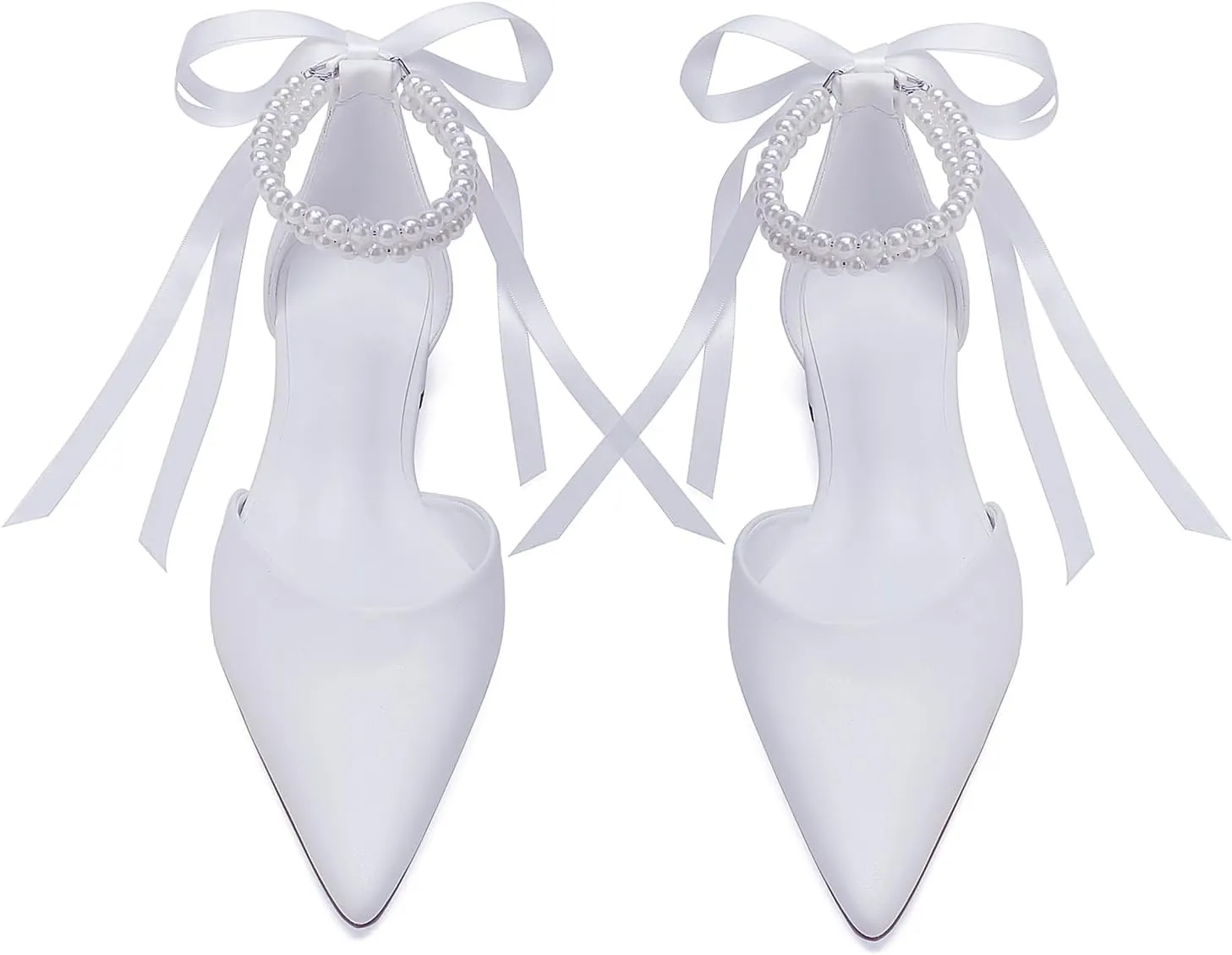 Closed Toe Pearl Wedding Flats Shoes for Bride with Bow Pointed Toe Bridal Flats Evening Prom Party Dress Shoes Pumps for Women
