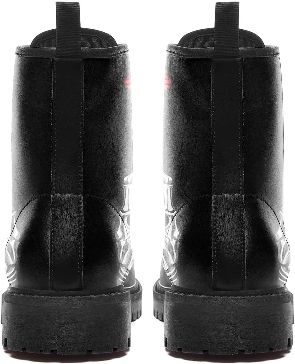 Combat Boots for Men Womens Fashion Lace-Up Skull Rose Ankle Booties Chunky Heel Platform Leather Work Boots