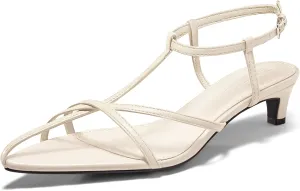 Coutgo Womens Dress Sandals Strappy Low Kitten Heels Pointed Open Toe Summer Beach Shoes