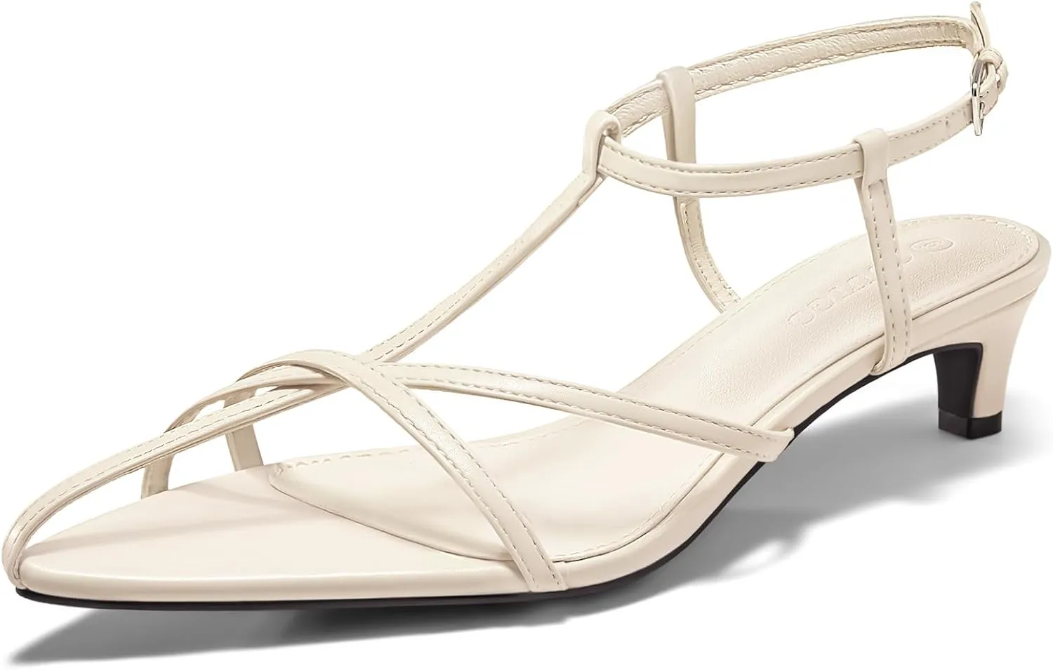 Coutgo Womens Dress Sandals Strappy Low Kitten Heels Pointed Open Toe Summer Beach Shoes