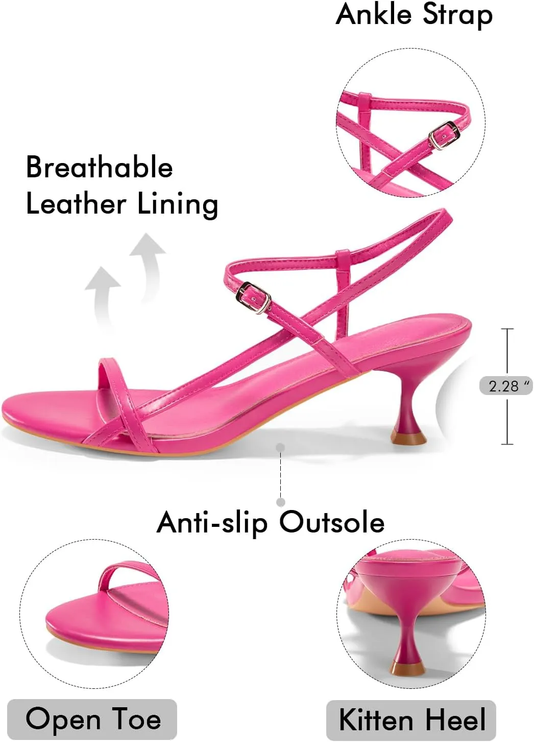 Coutgo Womens Strappy Heeled Sandals Kitten Low Heel Open Toe Ankle Strap Party Wedding Dress Shoes