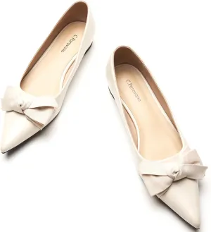 C.Paravano Pointy Bow Flats Women's Flats Ballet Shoes for Women（White,Size 10.5