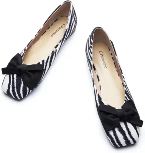 C.Paravano Women's Shoes with Bow | Casual Slip On Ballet Flats | Comfortable Square Toe Walking Shoes | Women Dressy Flats for Wedding Work Business Office