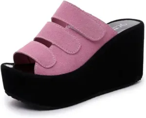 CROSSBABY Women’s Fish Mouth Open Toe Platform Wedge Sandals,Fashion Comfortable Non-Slip Slip on Lightweight Outdoor Wedges Slides Sandal Casual Shoes