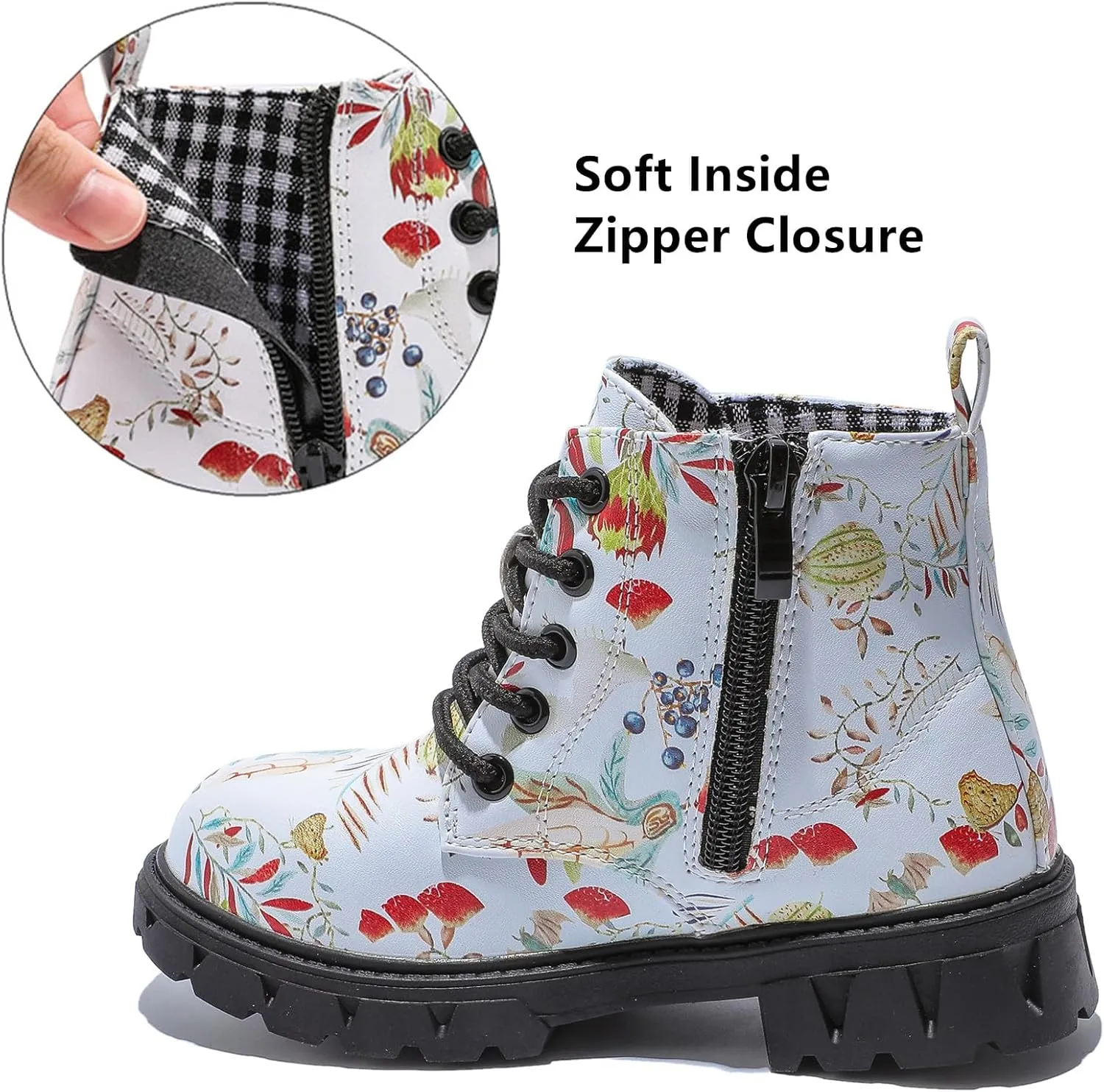 DADAWEN Boys Girls Glitter Ankle Boots Kids Lace Up Waterproof Combat Shoes With Side Zipper for Toddler/Little Kid/Big Kid