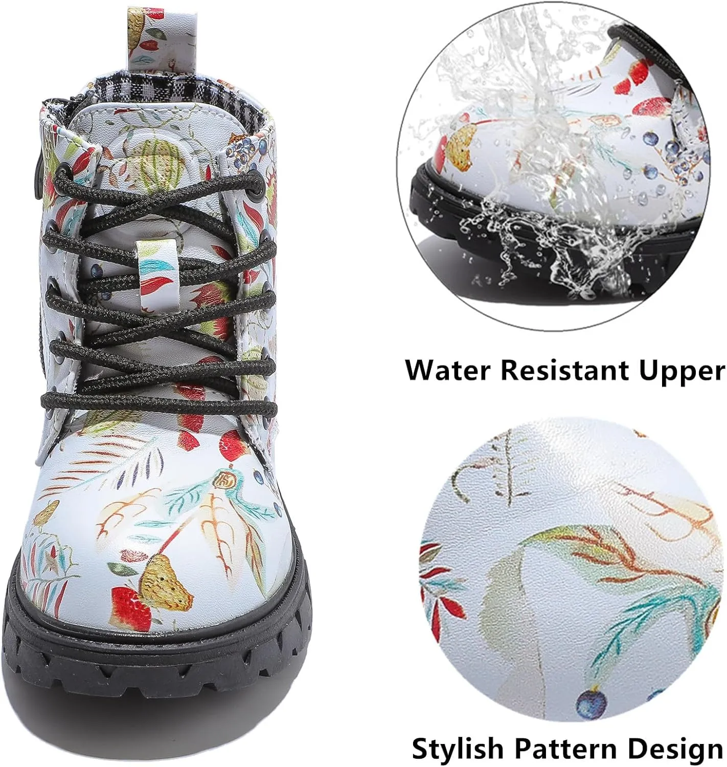 DADAWEN Boys Girls Glitter Ankle Boots Kids Lace Up Waterproof Combat Shoes With Side Zipper for Toddler/Little Kid/Big Kid