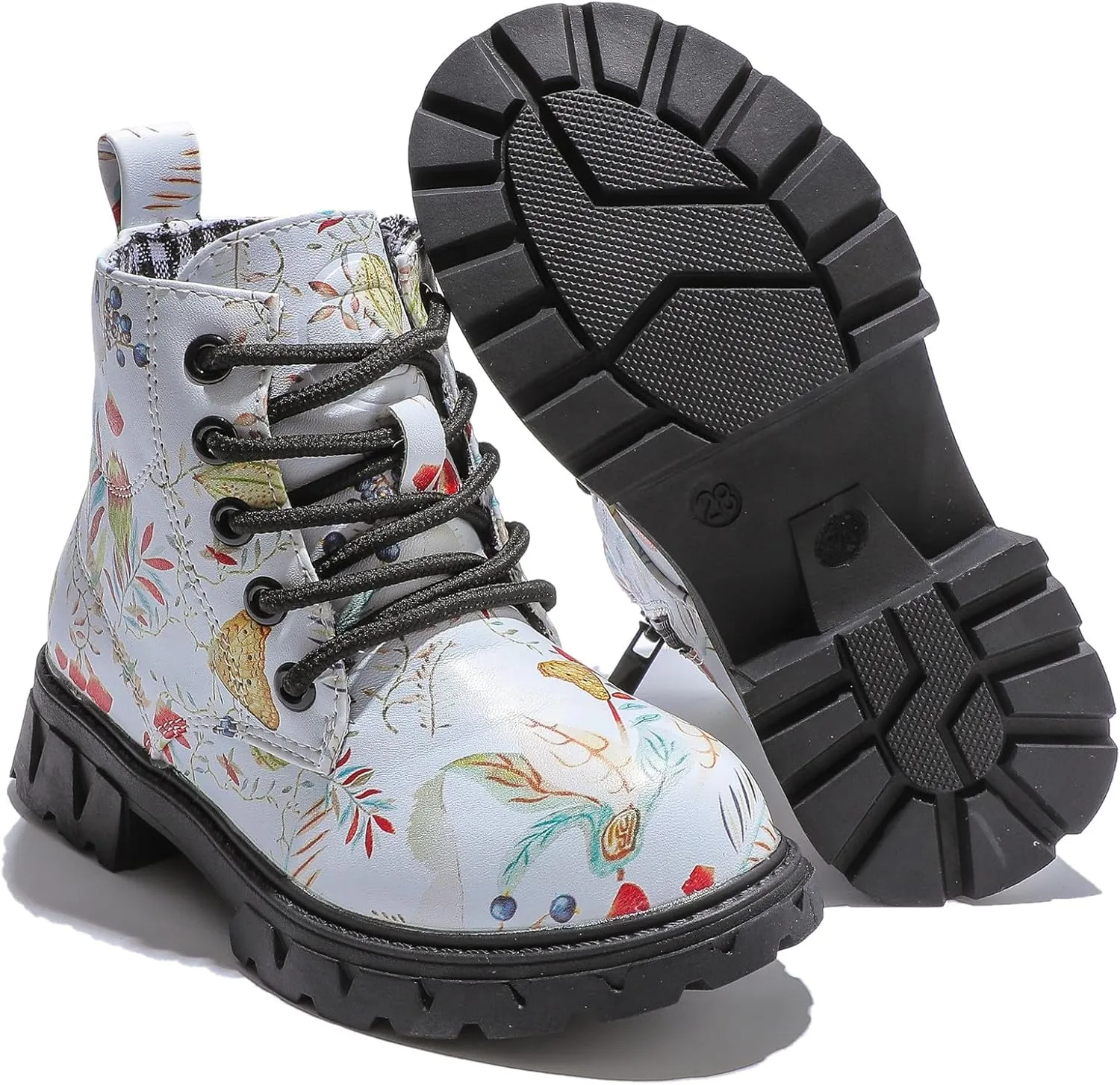 DADAWEN Boys Girls Glitter Ankle Boots Kids Lace Up Waterproof Combat Shoes With Side Zipper for Toddler/Little Kid/Big Kid
