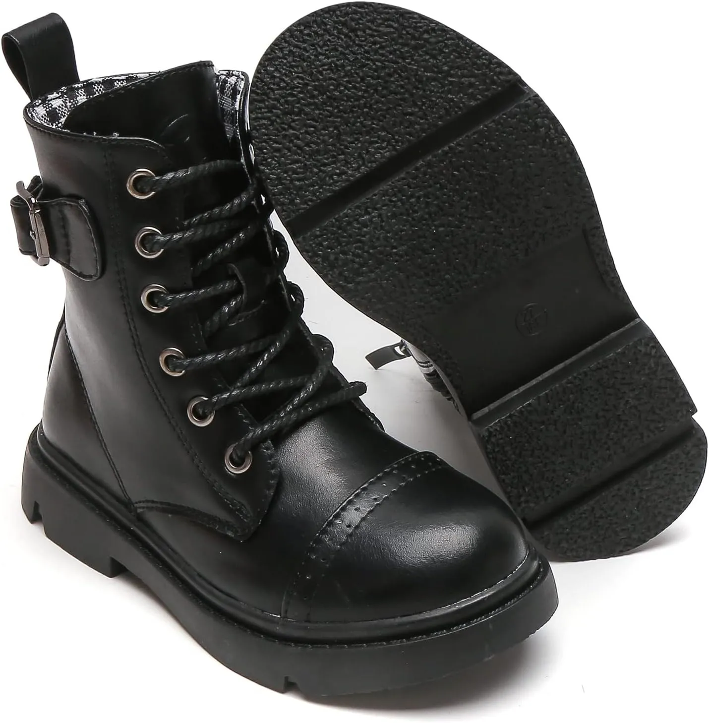 DADAWEN Boys Girls Glitter Ankle Boots Lace Up Waterproof Combat Boot With Side Zipper (Toddler/Little Kid/Big Kid)