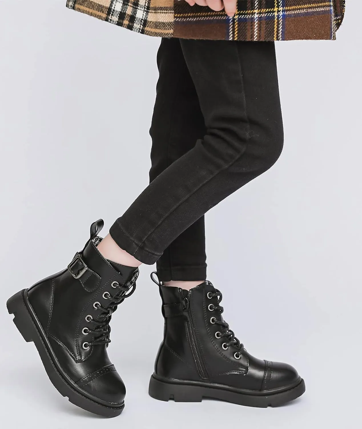 DADAWEN Boys Girls Glitter Ankle Boots Lace Up Waterproof Combat Boot With Side Zipper (Toddler/Little Kid/Big Kid)