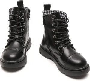 DADAWEN Boys Girls Glitter Ankle Boots Lace Up Waterproof Combat Boot With Side Zipper (Toddler/Little Kid/Big Kid)