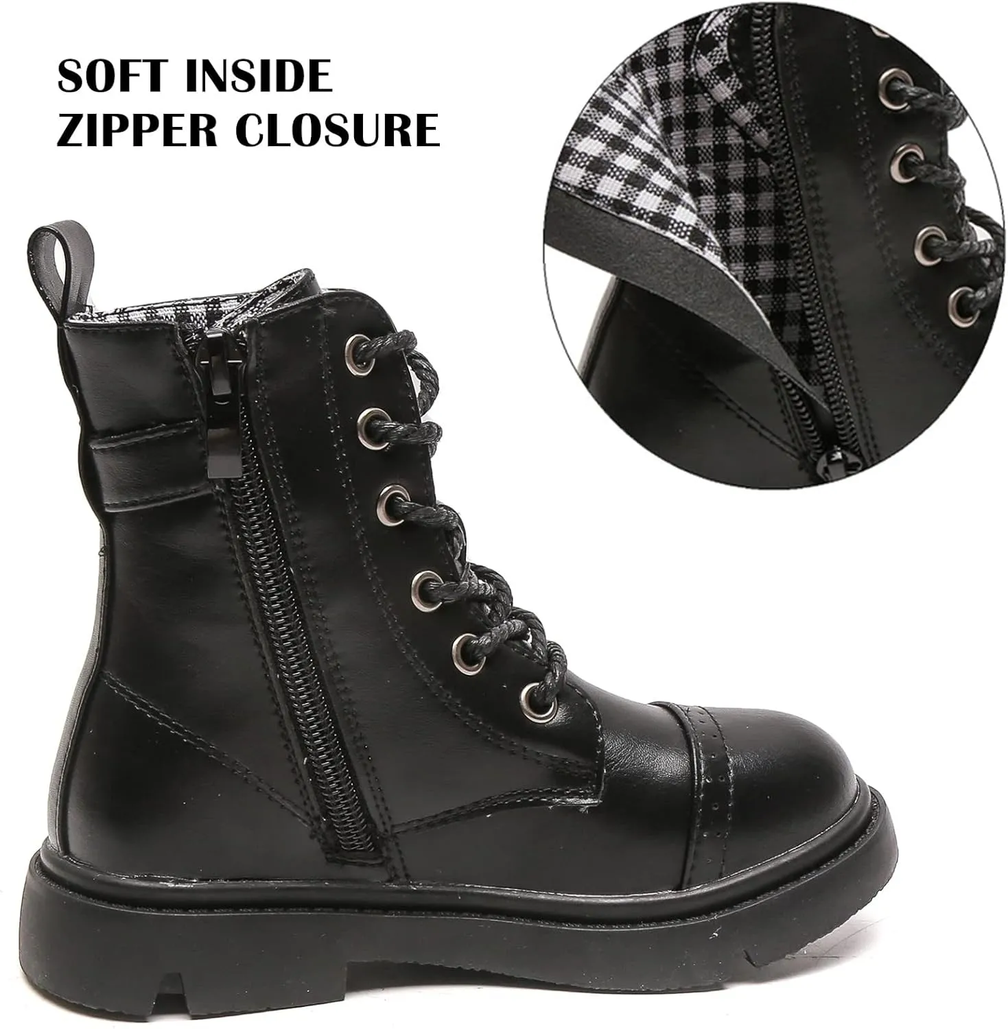 DADAWEN Boys Girls Glitter Ankle Boots Lace Up Waterproof Combat Boot With Side Zipper (Toddler/Little Kid/Big Kid)