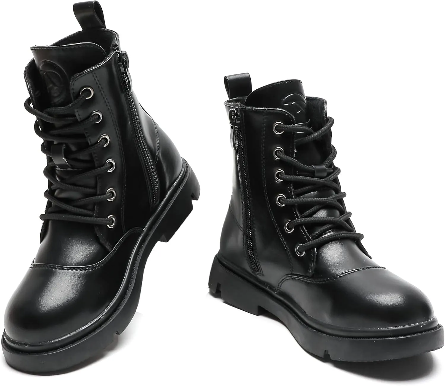 DADAWEN Boys Girls Waterproof Lace Up Glitter Mid Calf Combat Boots With Side Zipper for Toddler/Little Kid/Big Kid