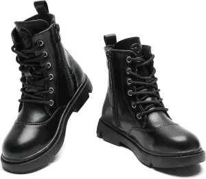 DADAWEN Boys Girls Waterproof Lace Up Glitter Mid Calf Combat Boots With Side Zipper for Toddler/Little Kid/Big Kid