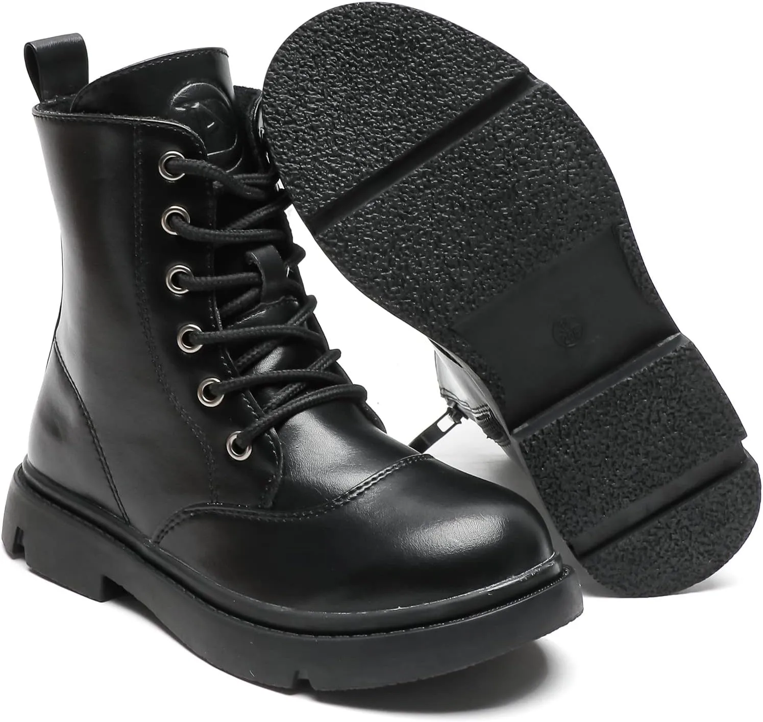 DADAWEN Boys Girls Waterproof Lace Up Glitter Mid Calf Combat Boots With Side Zipper for Toddler/Little Kid/Big Kid