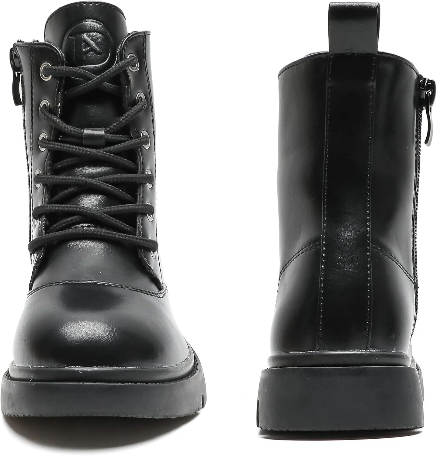 DADAWEN Boys Girls Waterproof Lace Up Glitter Mid Calf Combat Boots With Side Zipper for Toddler/Little Kid/Big Kid
