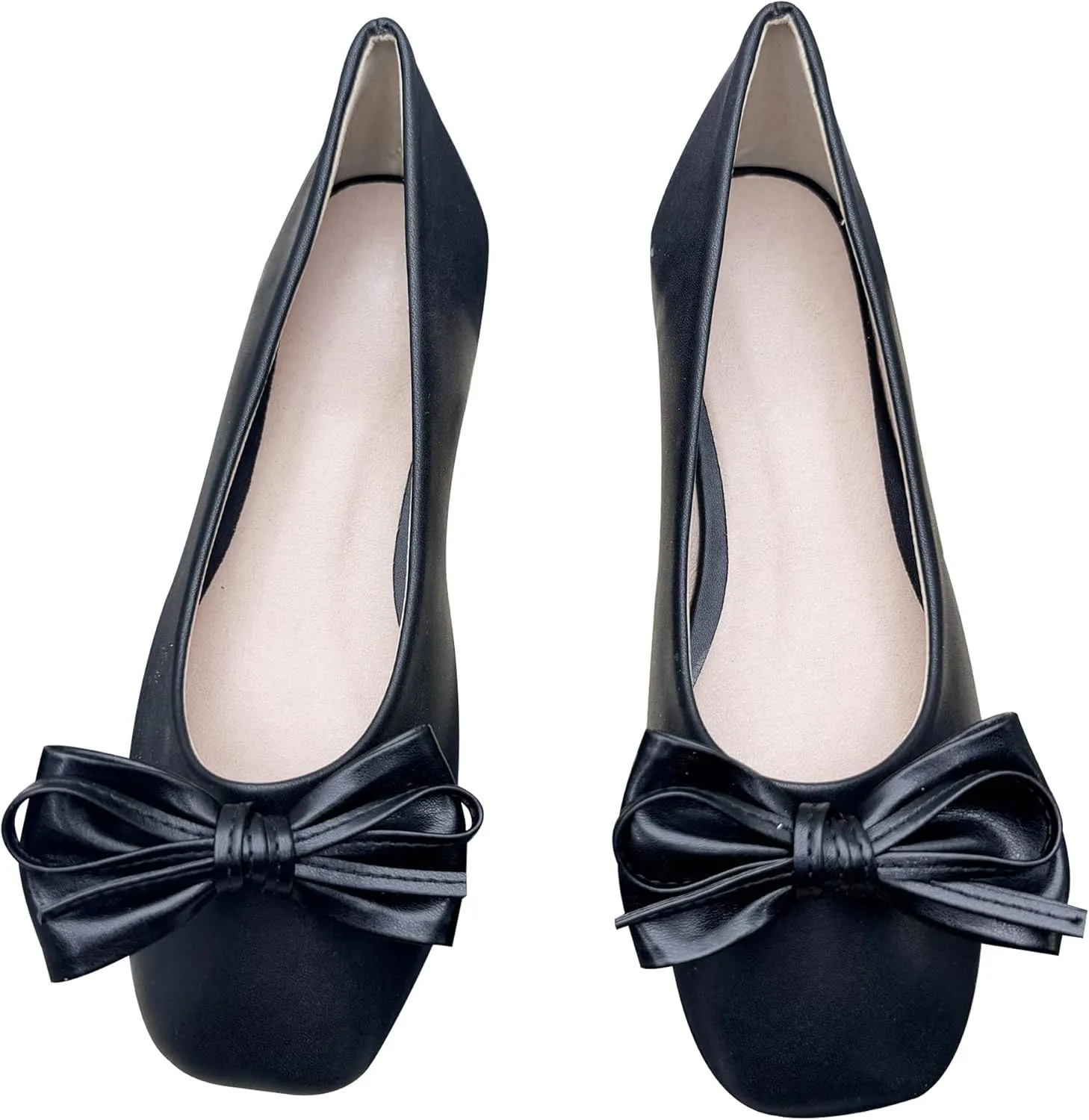 Dear Time Women's Bow Ballet Flats Square Toe Soft Cushion Flat Shoes Leather Dress Shoes