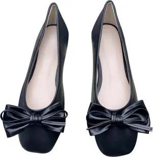 Dear Time Women's Bow Ballet Flats Square Toe Soft Cushion Flat Shoes Leather Dress Shoes